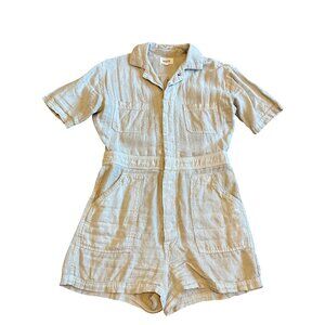 Mate The Label 100% Linen Shorts Romper Polo Collar Khaki Casual Size XS Women's